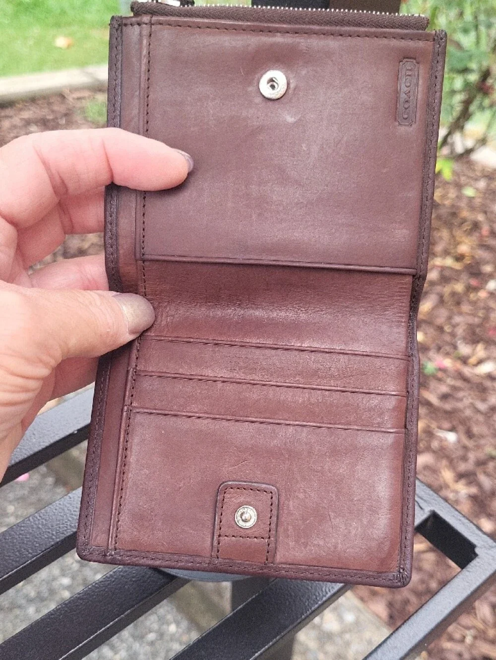 Coach  Dark Brown Leather Zip Card Wallet